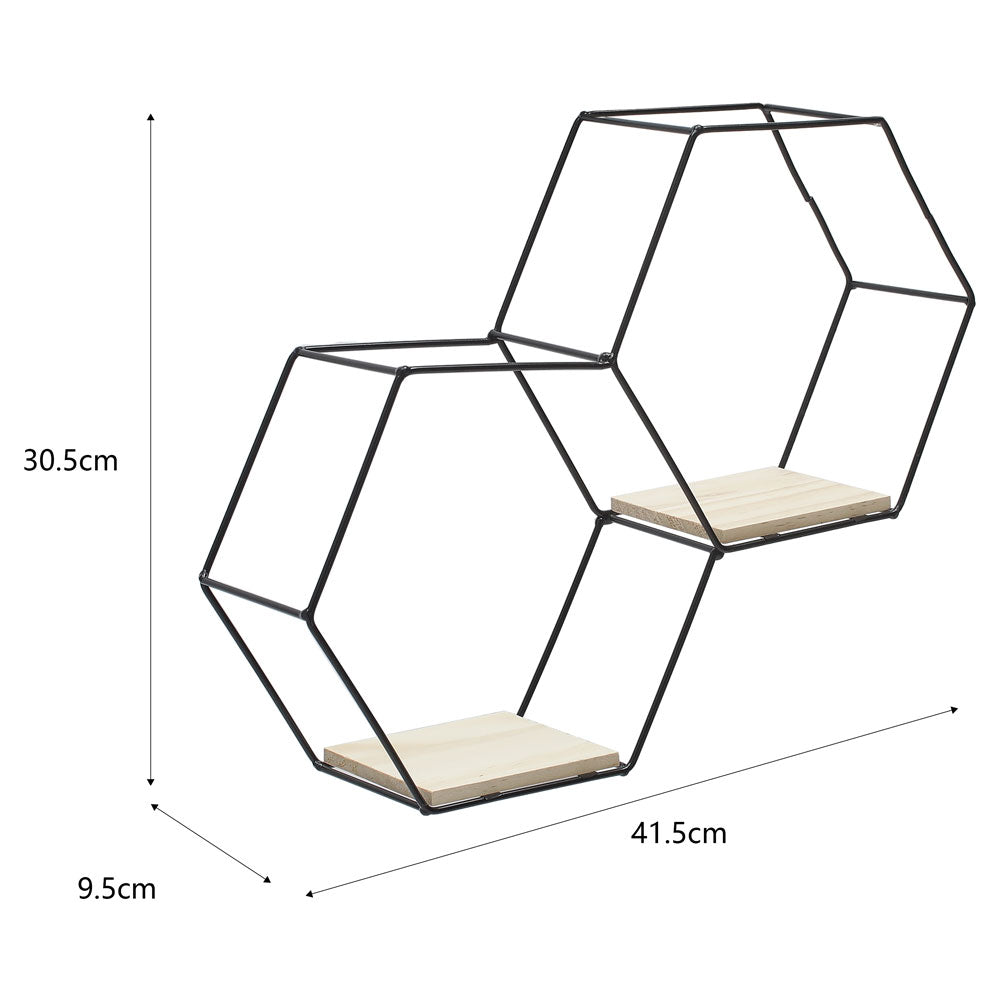 Modern Hexagon Wall Shelf with Iron Frame