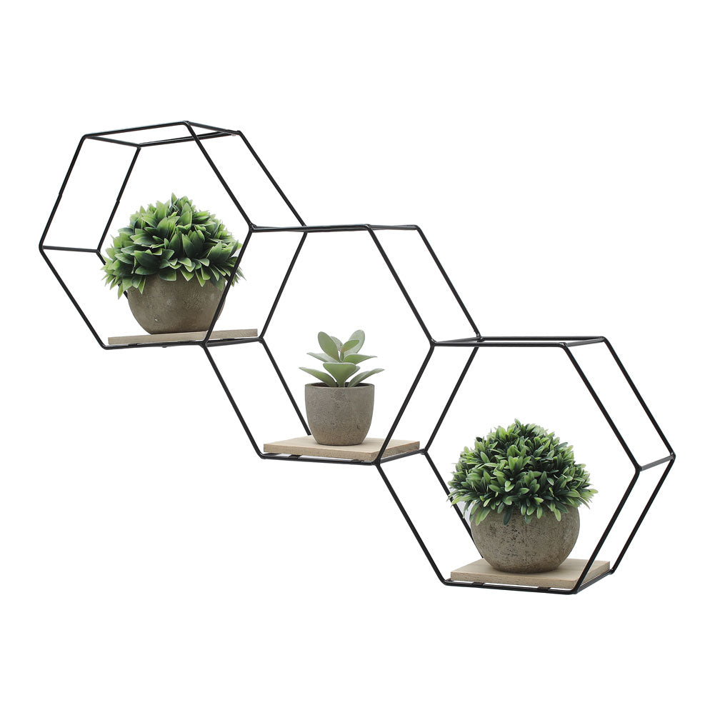 Modern Hexagon Wall Shelf with Iron Frame