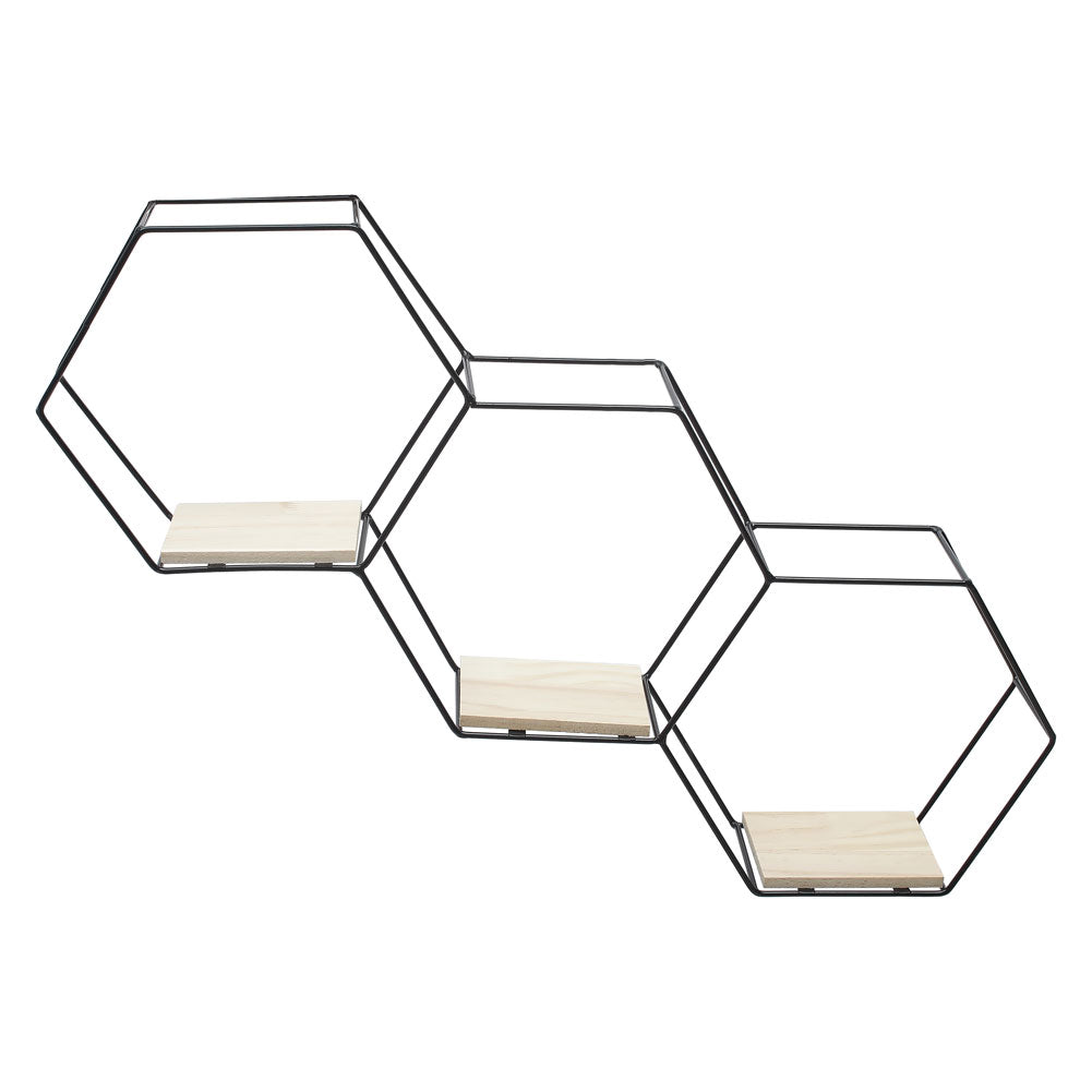 Modern Hexagon Wall Shelf with Iron Frame