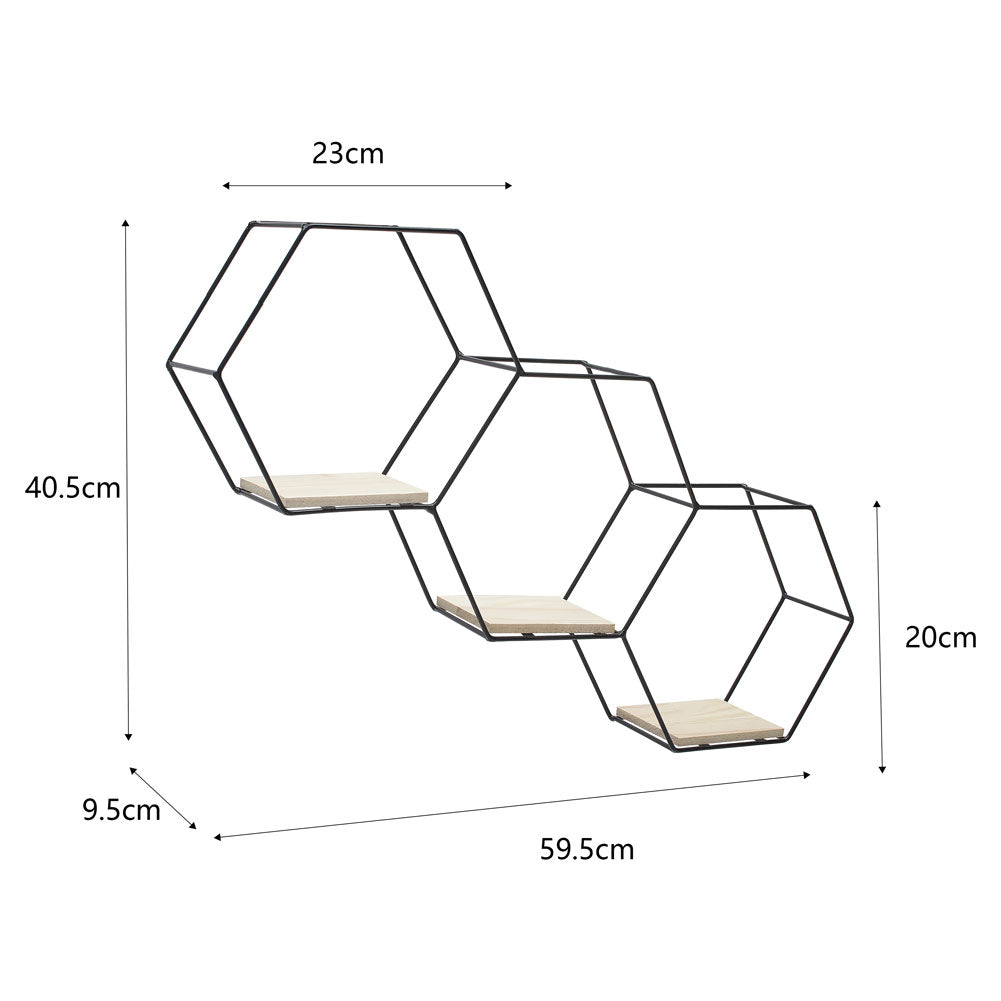 Modern Hexagon Wall Shelf with Iron Frame
