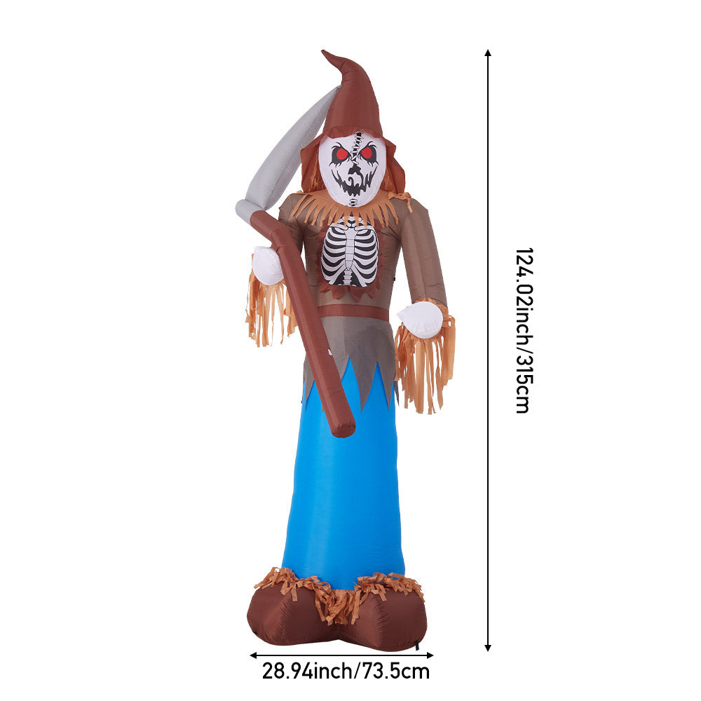 10ft Halloween Lighted Scarecrow Grim Reaper Inflatable with Scythe