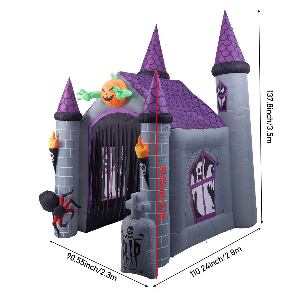 11ft Inflatable Halloween Haunted House Castle Decoration with Build-In LED