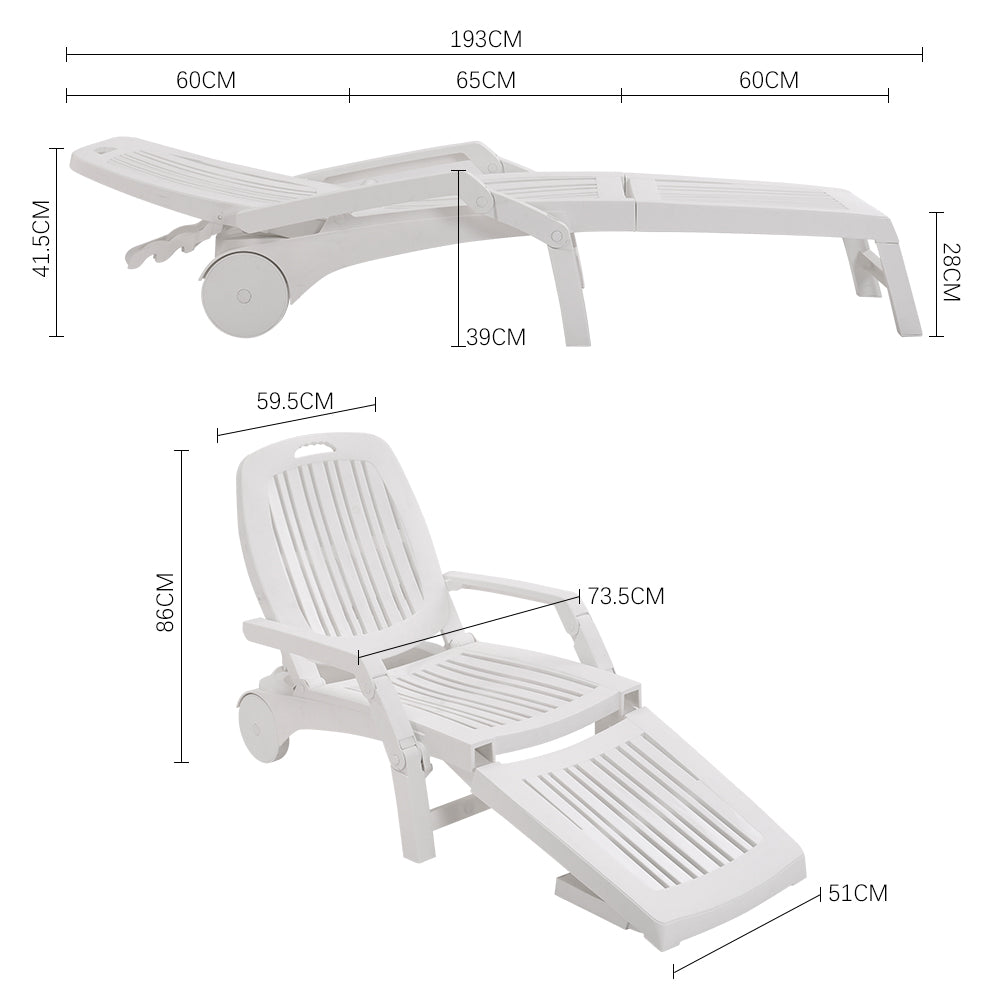 Outdoor Folding Lounge Chair Recliner with Wheels