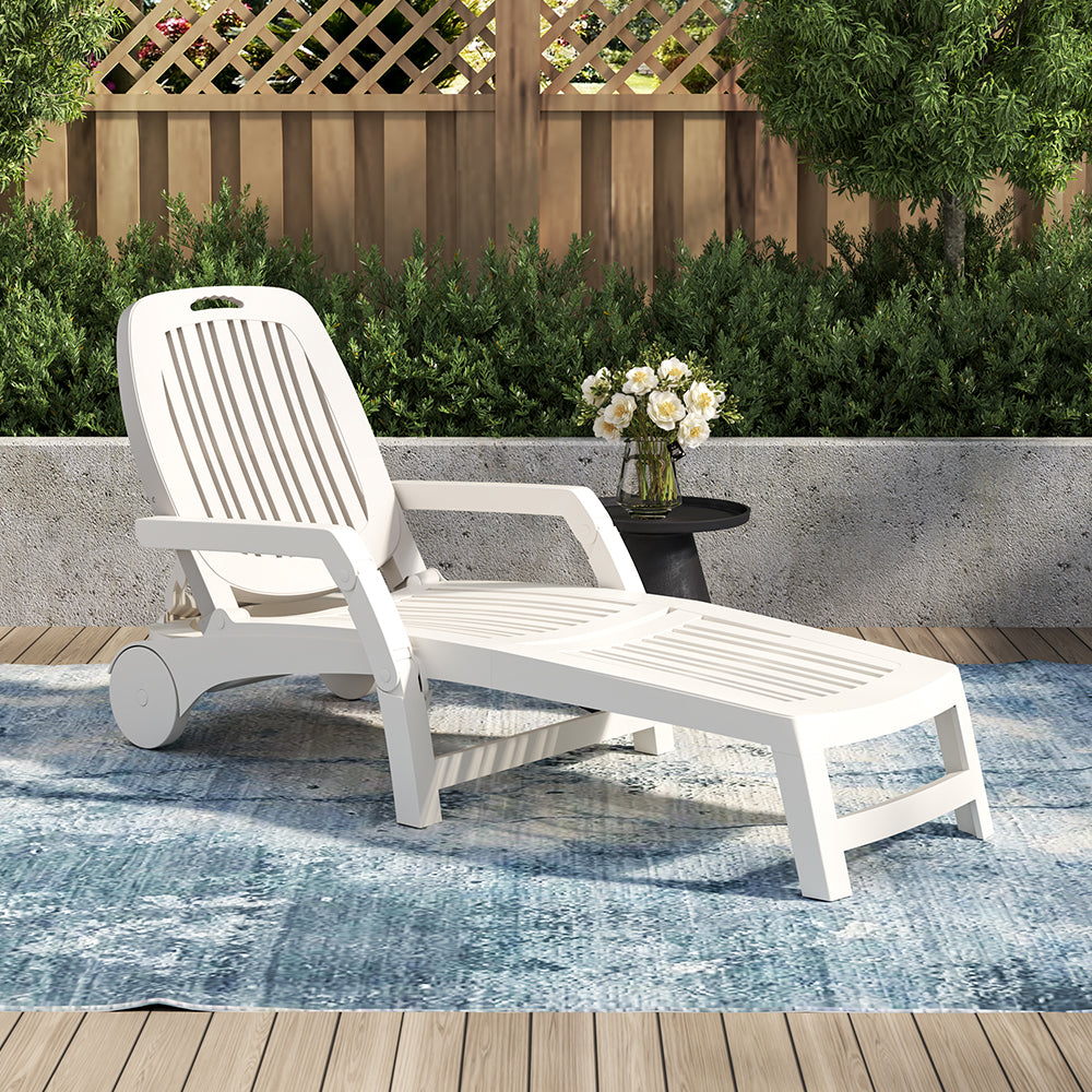 Outdoor Folding Lounge Chair Recliner with Wheels