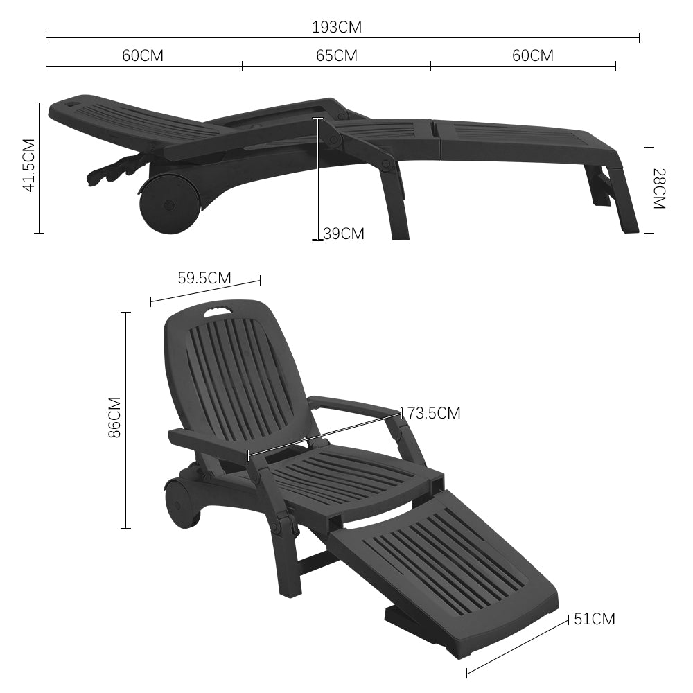 Outdoor Folding Lounge Chair Recliner with Wheels