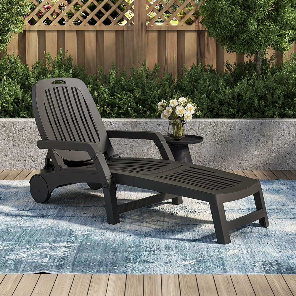 Outdoor Folding Lounge Chair Recliner with Wheels
