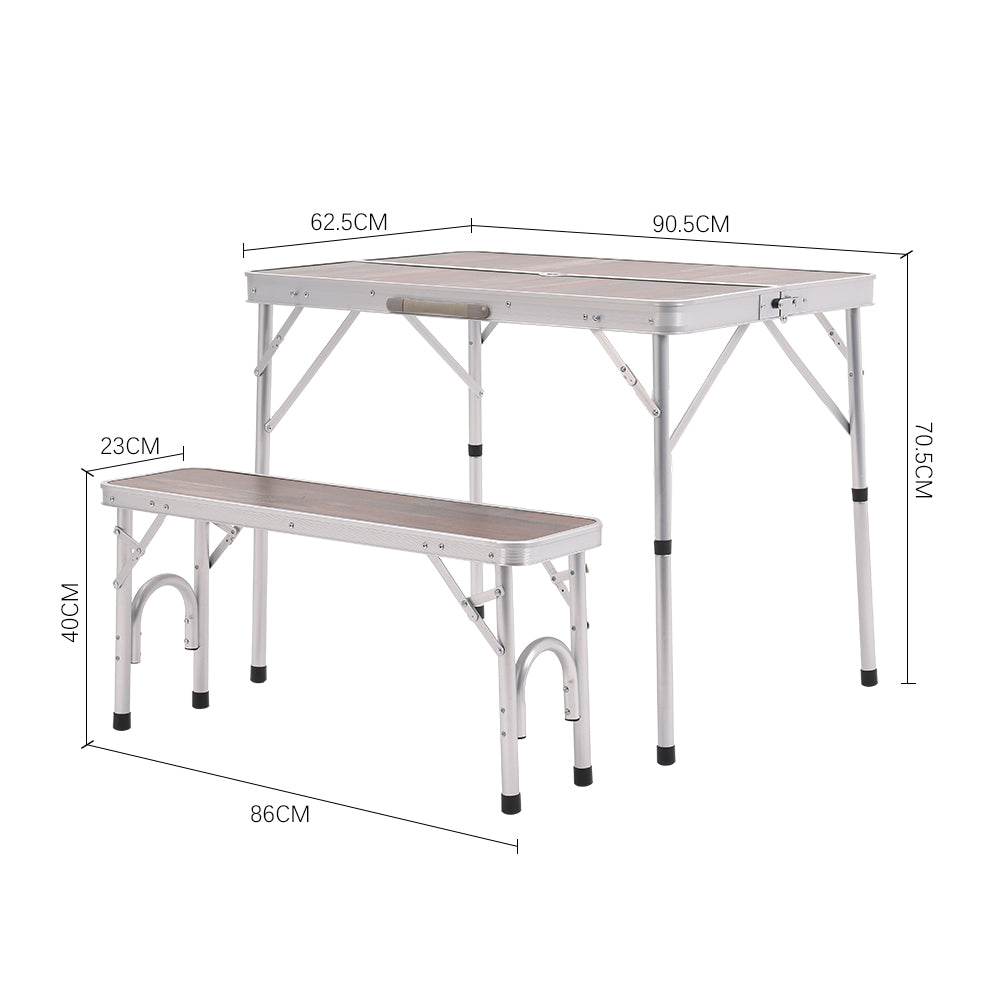 Silver Foldable Outdoor Camping Dining Set with 2 Benches