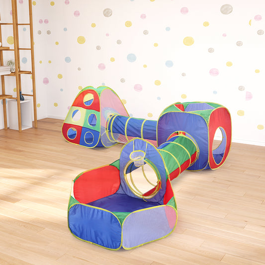 5-in-1 Kids Play Tent Set Pop Up Ball Pit with Tunnel Toddlers Playhouse