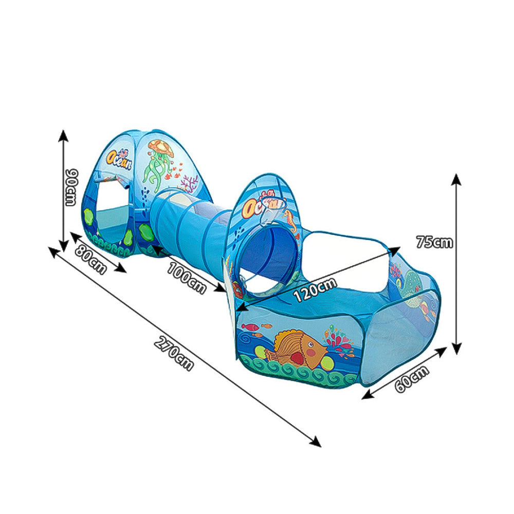 3-in-1 Kids Pop Up Play Tent Set Toddlers Tunnel Playhouse