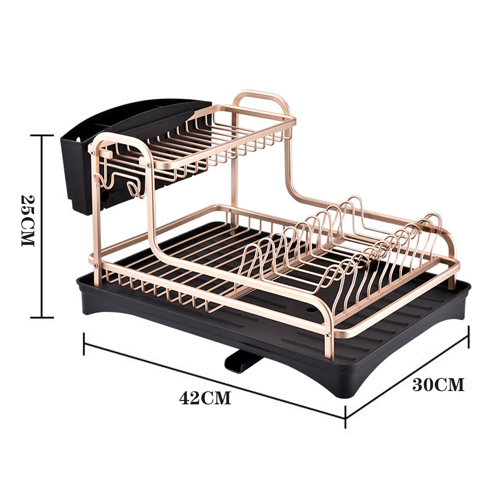 Dish Rack 2 Tiers Dish Drying Drainer with Drying Board Rose Gold