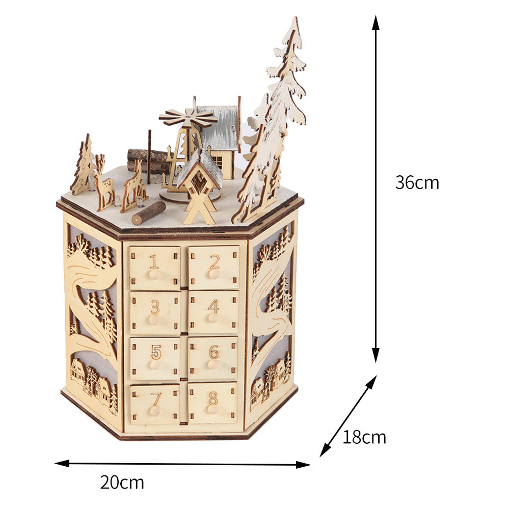 LED Rotating Countdown Calendar Wooden Music Box for Christmas