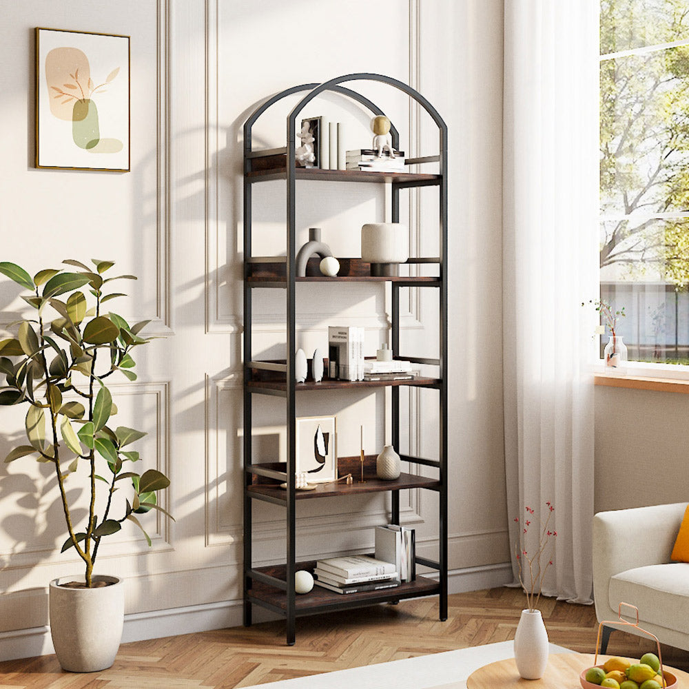 5-Tier Arched Wooden Bookcase Storage Shelf