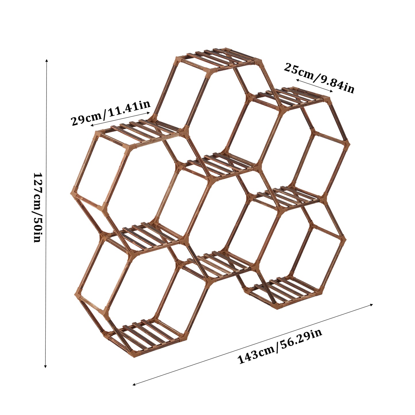9-Potted Hexagonal Eucalyptus Wood Plant Stand