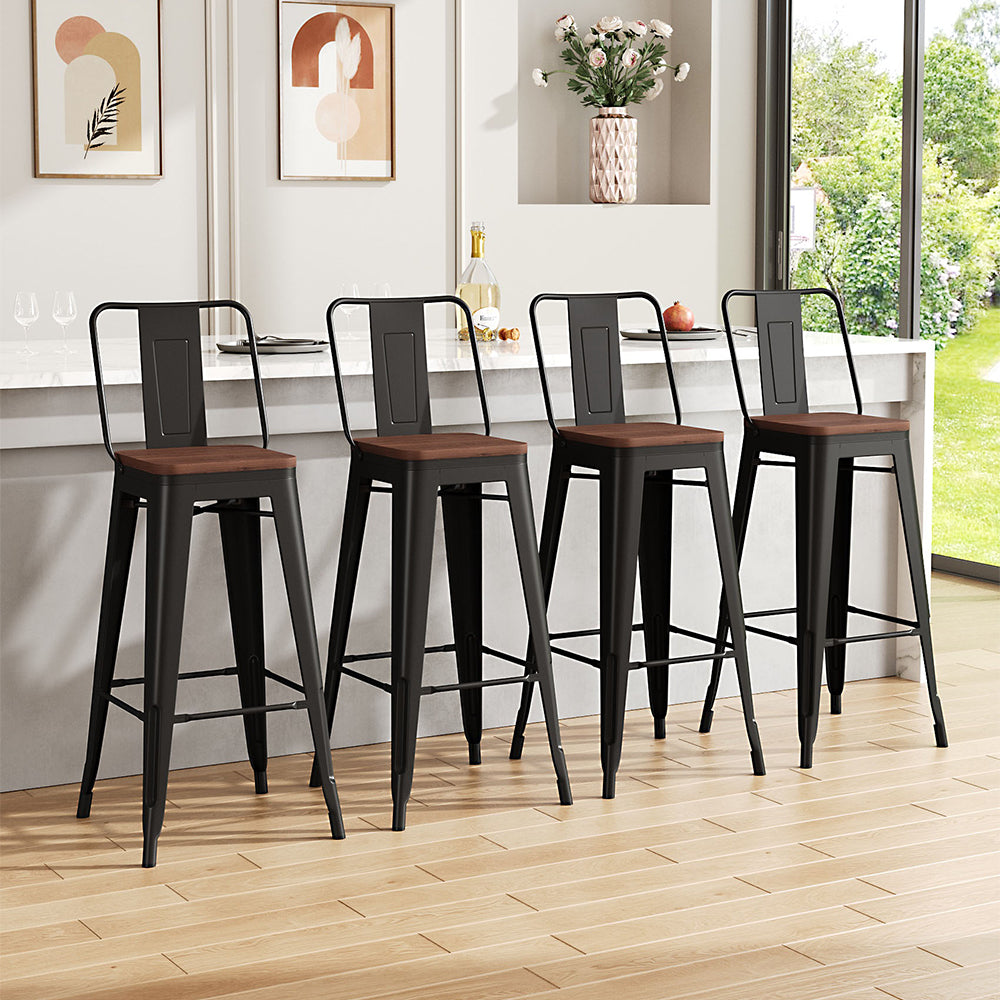 Set of 4 Metal Frame Industrial Style High Chair Bar Stool