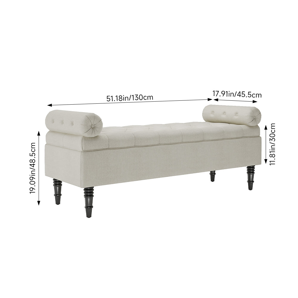 Grey/Beige Flip Top Storage Bench with Side Arms