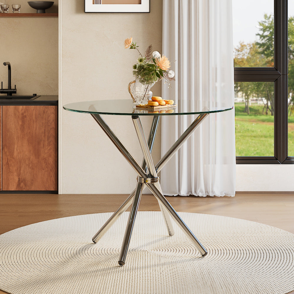 Tempered Glass Crossover Round Dining Table