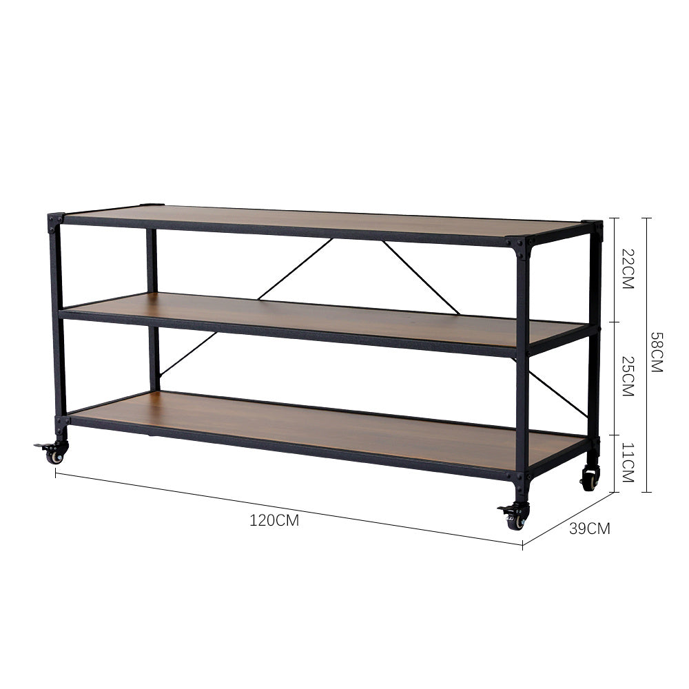 3-Tier Wood Storage Rack with Wheels