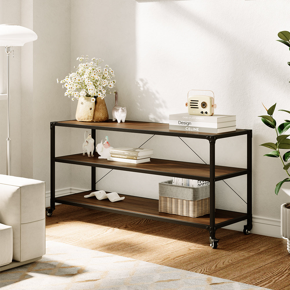 3-Tier Wood Storage Rack with Wheels