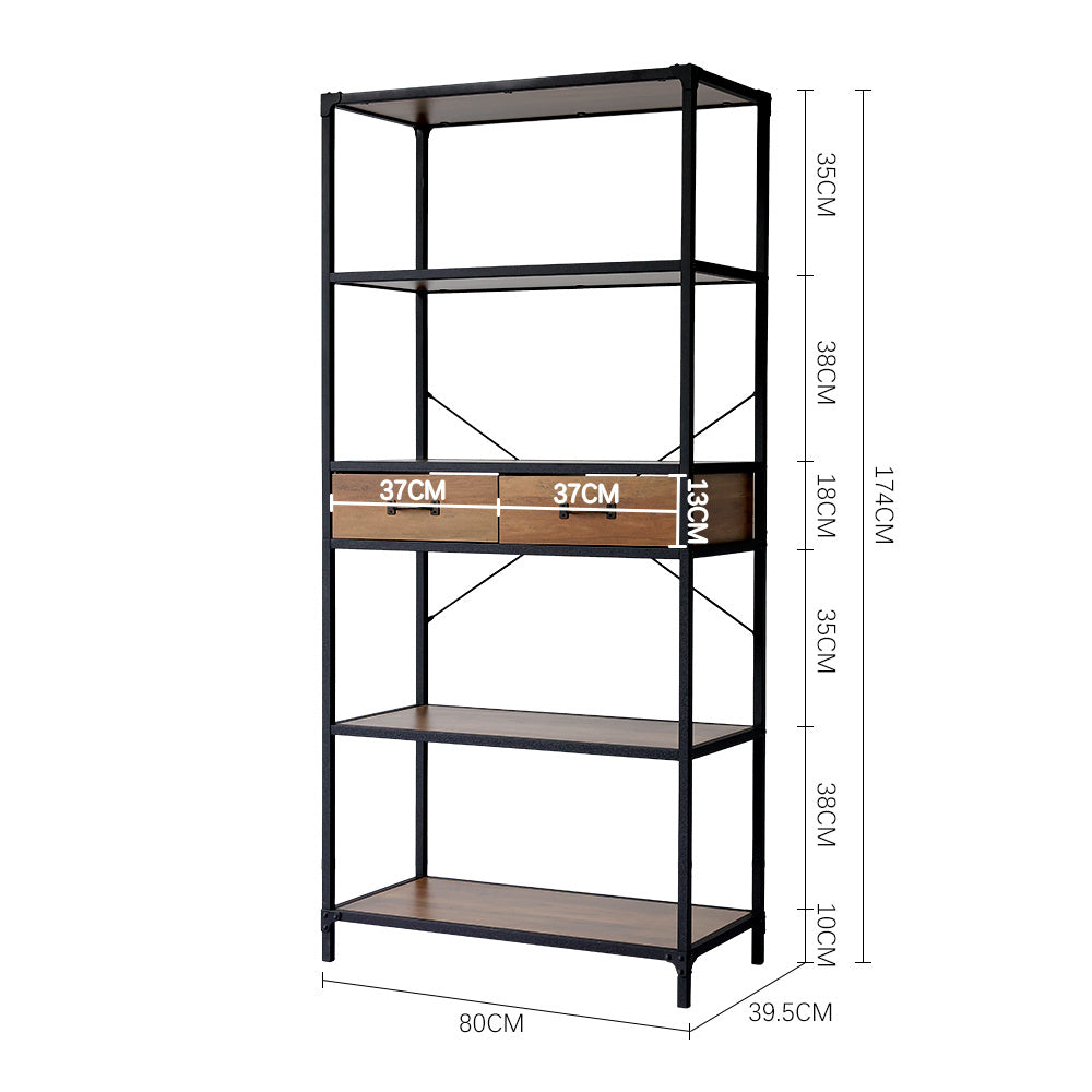 5-Tier Wooden Book Shelf with Drawers