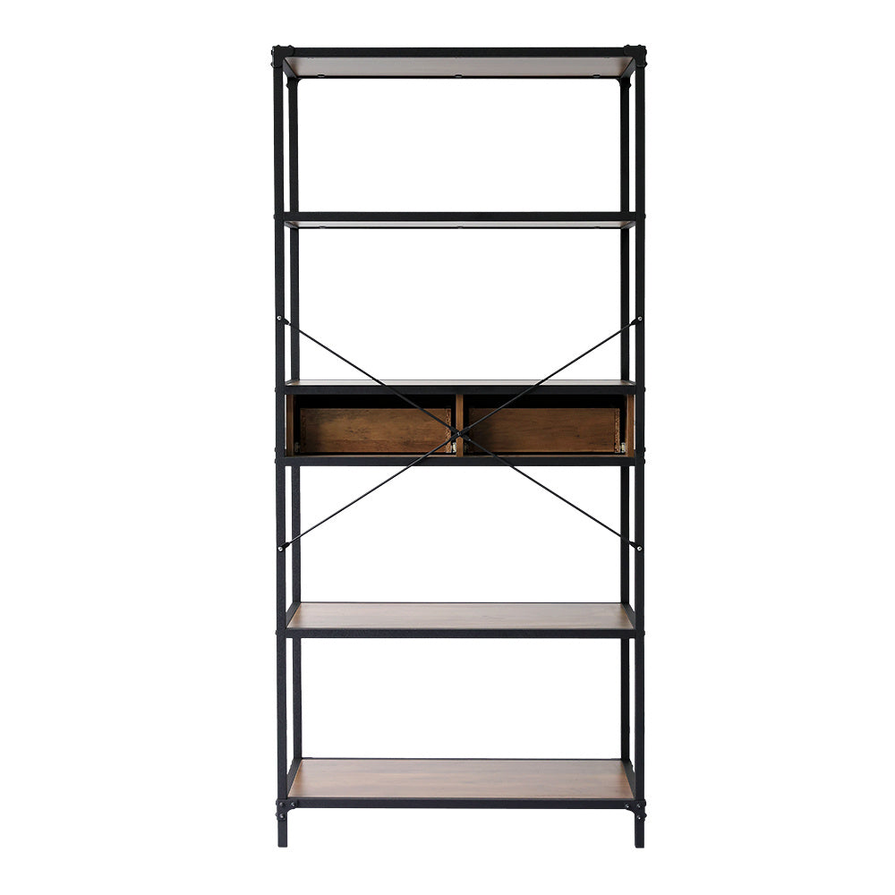 5-Tier Wooden Book Shelf with Drawers
