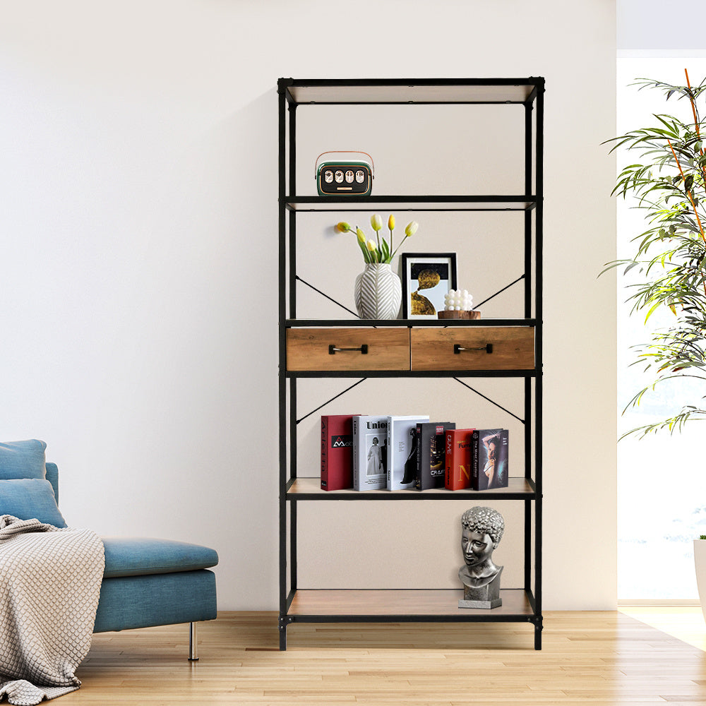 5-Tier Wooden Book Shelf with Drawers