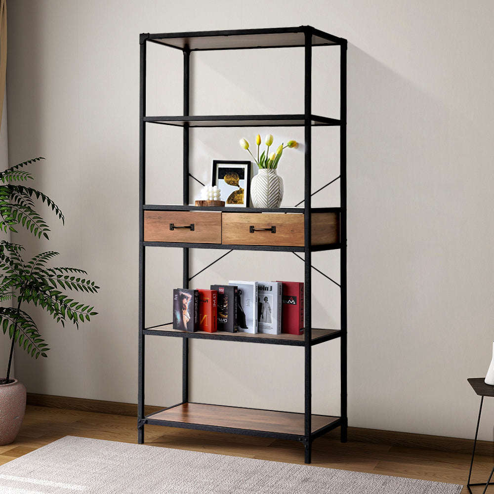 5-Tier Wooden Book Shelf with Drawers