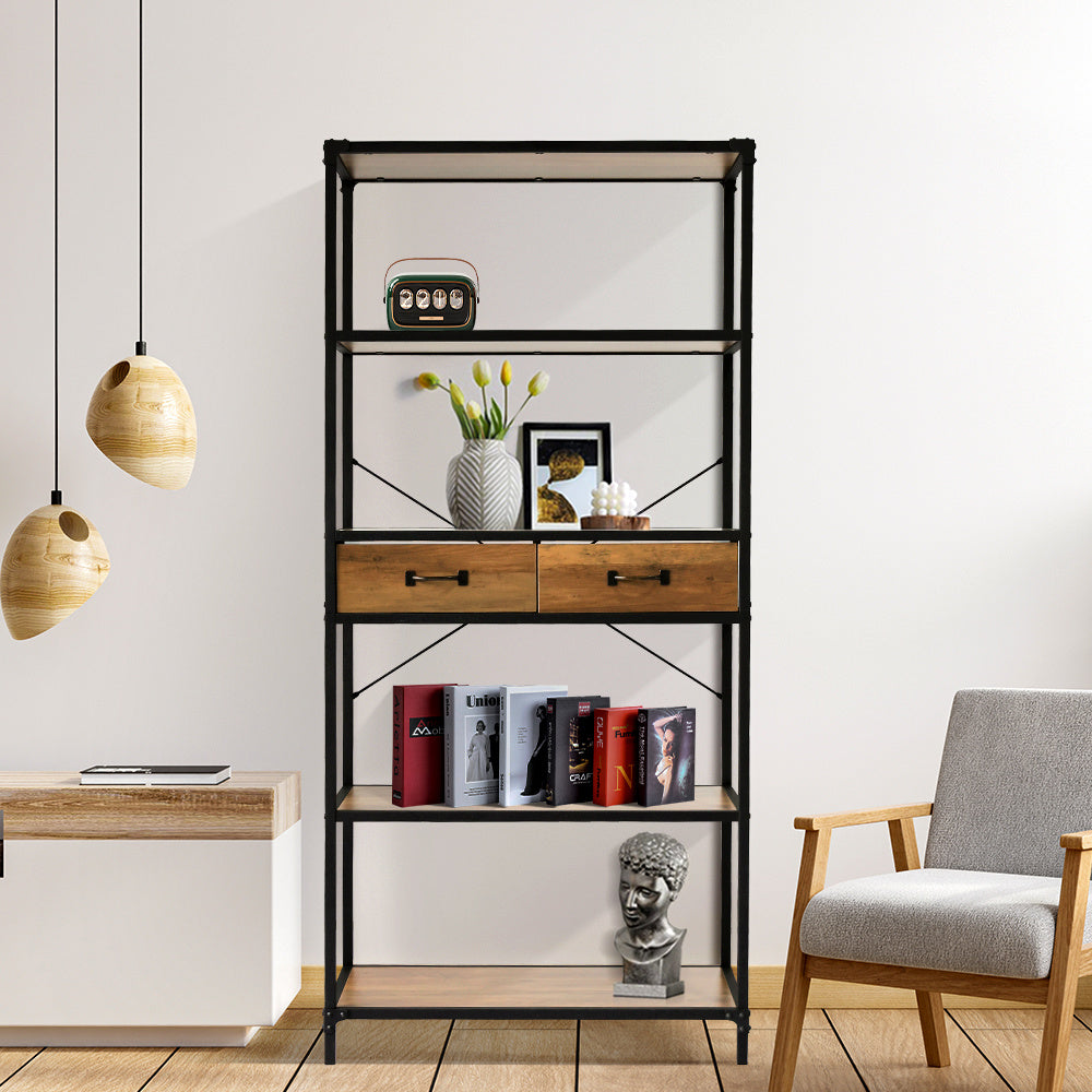 5-Tier Wooden Book Shelf with Drawers