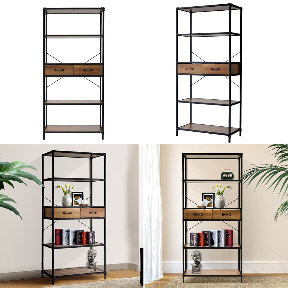 5-Tier Wooden Book Shelf with Drawers
