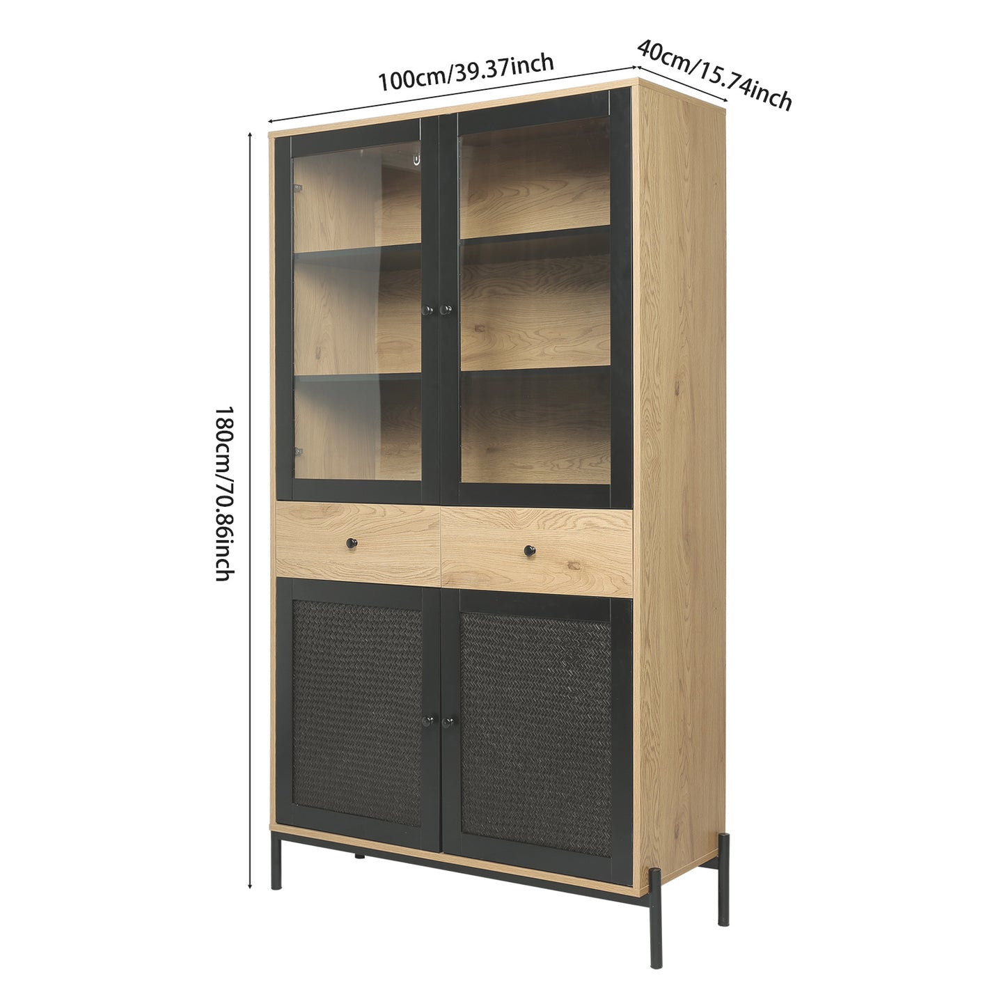 Wooden Side Cabinet with Straw Doors