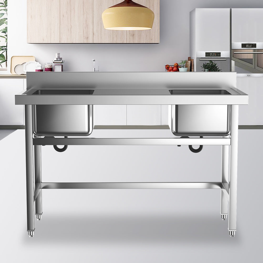 Two Stainless Steel Sink Compartment with Left Drainboard