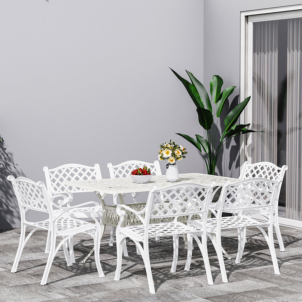 7-Piece Retro Garden Bistro Set Cast Aluminum Table and Chair