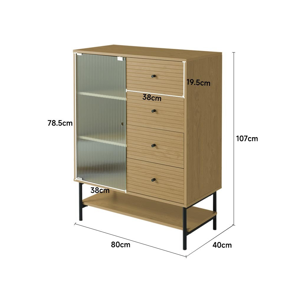 4-Tier Wooden Storage Cabinet with Bottom Shelf