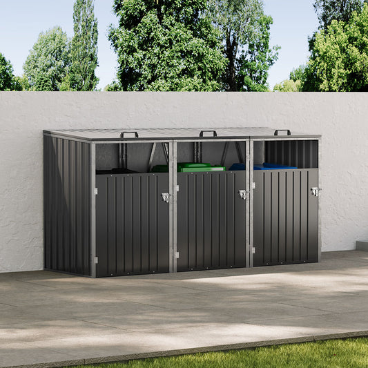 8x7ft Grey Wood Effect Metal Garden Storage Shed Pent Roof