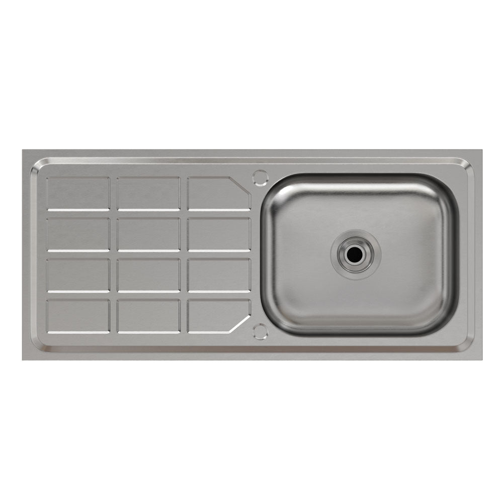 Stainless Steel One Compartment Sink with Drainboard and Shelf