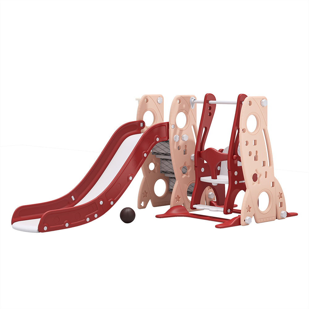 4-in-1 Toddler Climber and Swing with Basketball Hoop Kids Swing and Slide Set