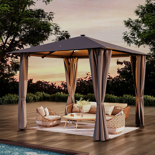 10ft W Garden Sheds Dark Grey Metal Gazebo With Lights