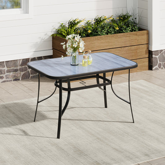Garden Tempered Glass Wood Grain Coffee Table With Parasol Hole