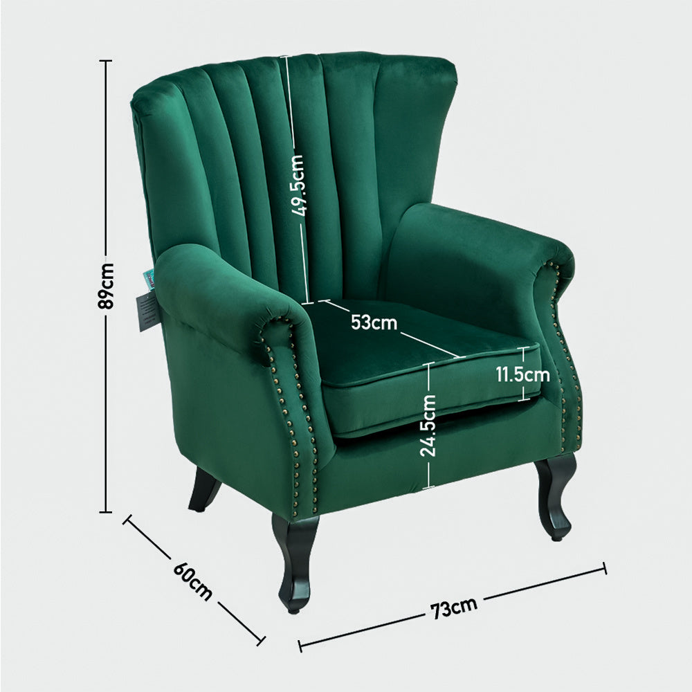 Green/Grey Velvet Channel Occasional Armchair Sofa Chair