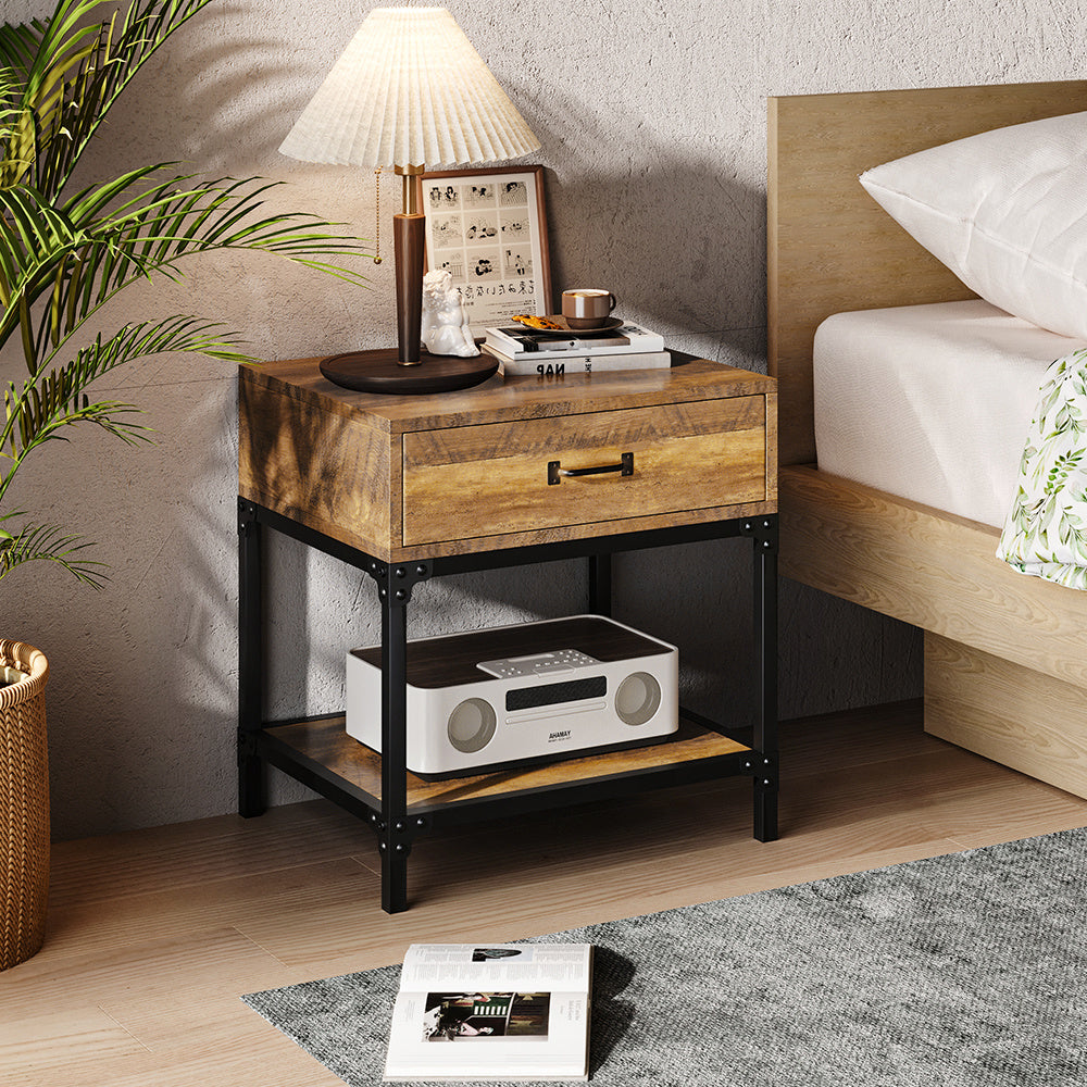 Retro Wood Bedroom Nightstand Bedside Table
