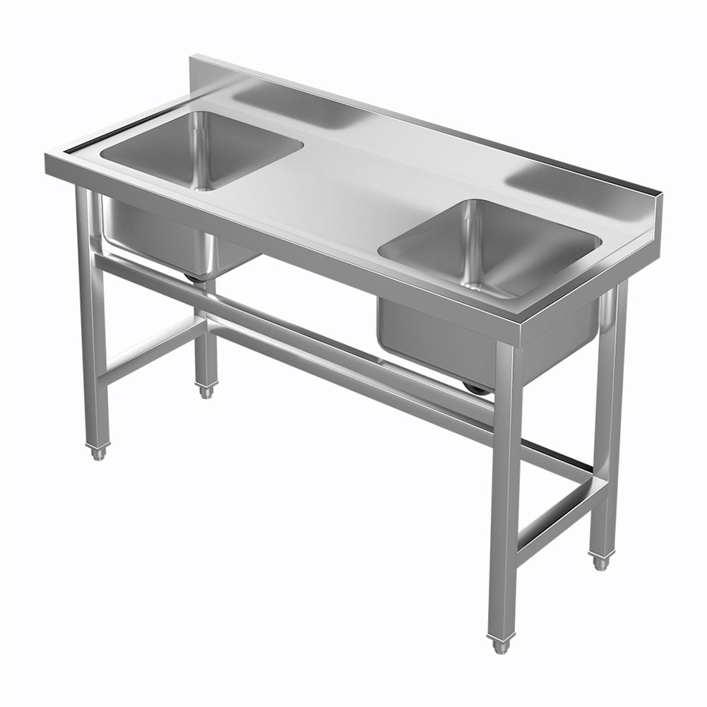 Two Stainless Steel Sink Compartment with Left Drainboard
