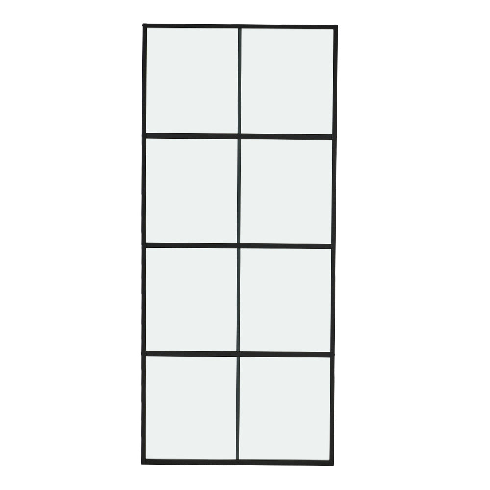 Clear and Smooth Glass Black Barn Door with Sliding Hardware Kit
