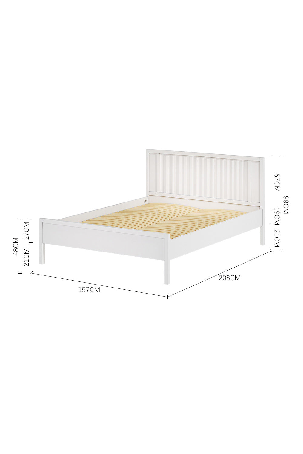 White Striped Dual Row Wooden Bed Frame