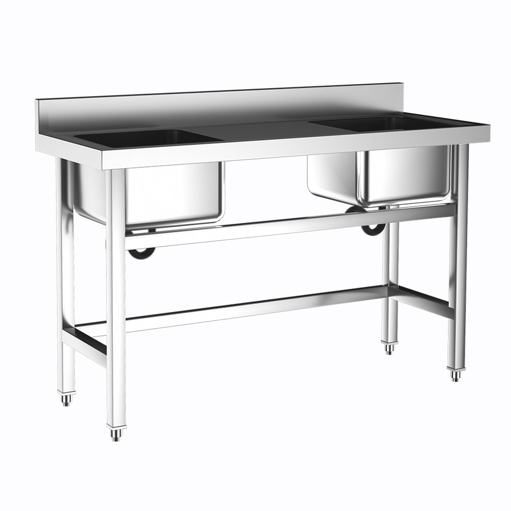 Two Stainless Steel Sink Compartment with Left Drainboard