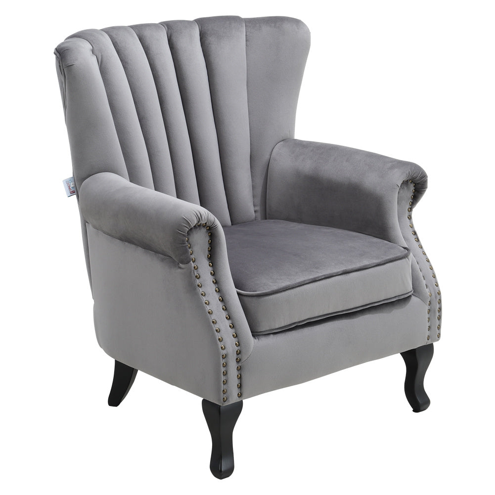 Green/Grey Velvet Channel Occasional Armchair Sofa Chair