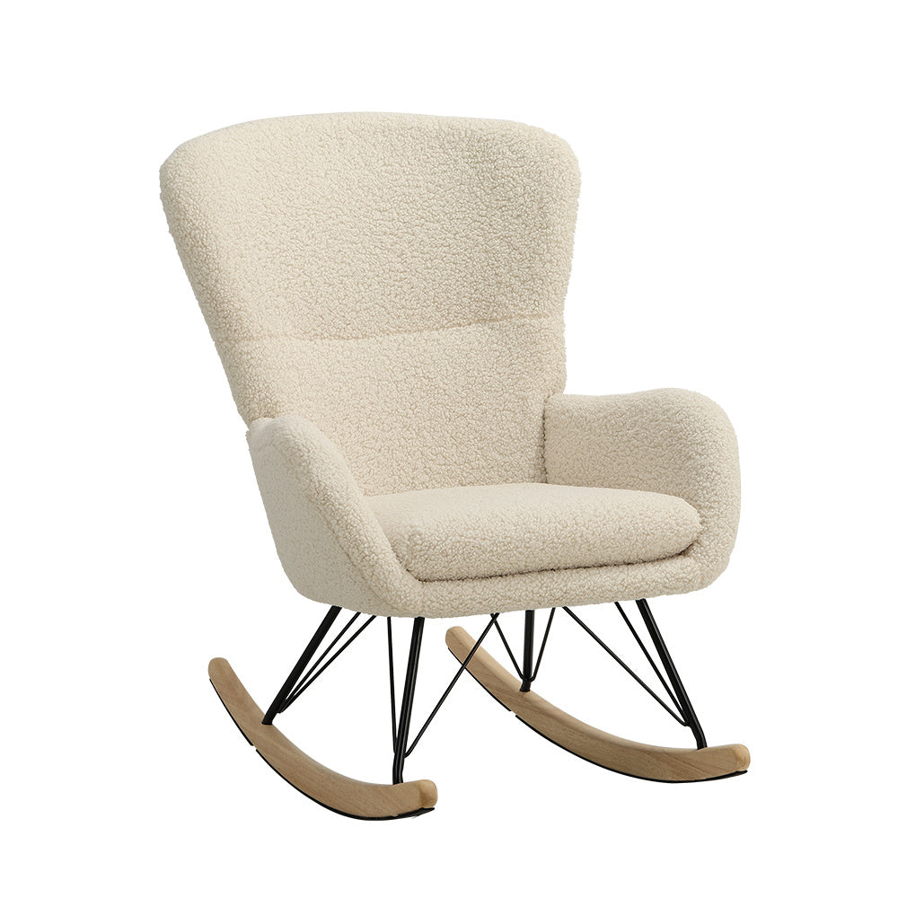 Contemporary Faux Wool Rocking Beige Chair with Removable Cushion