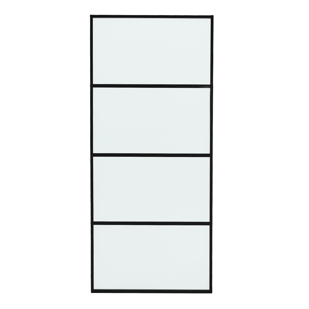 Clear and Smooth Glass Black Barn Door with Sliding Hardware Kit