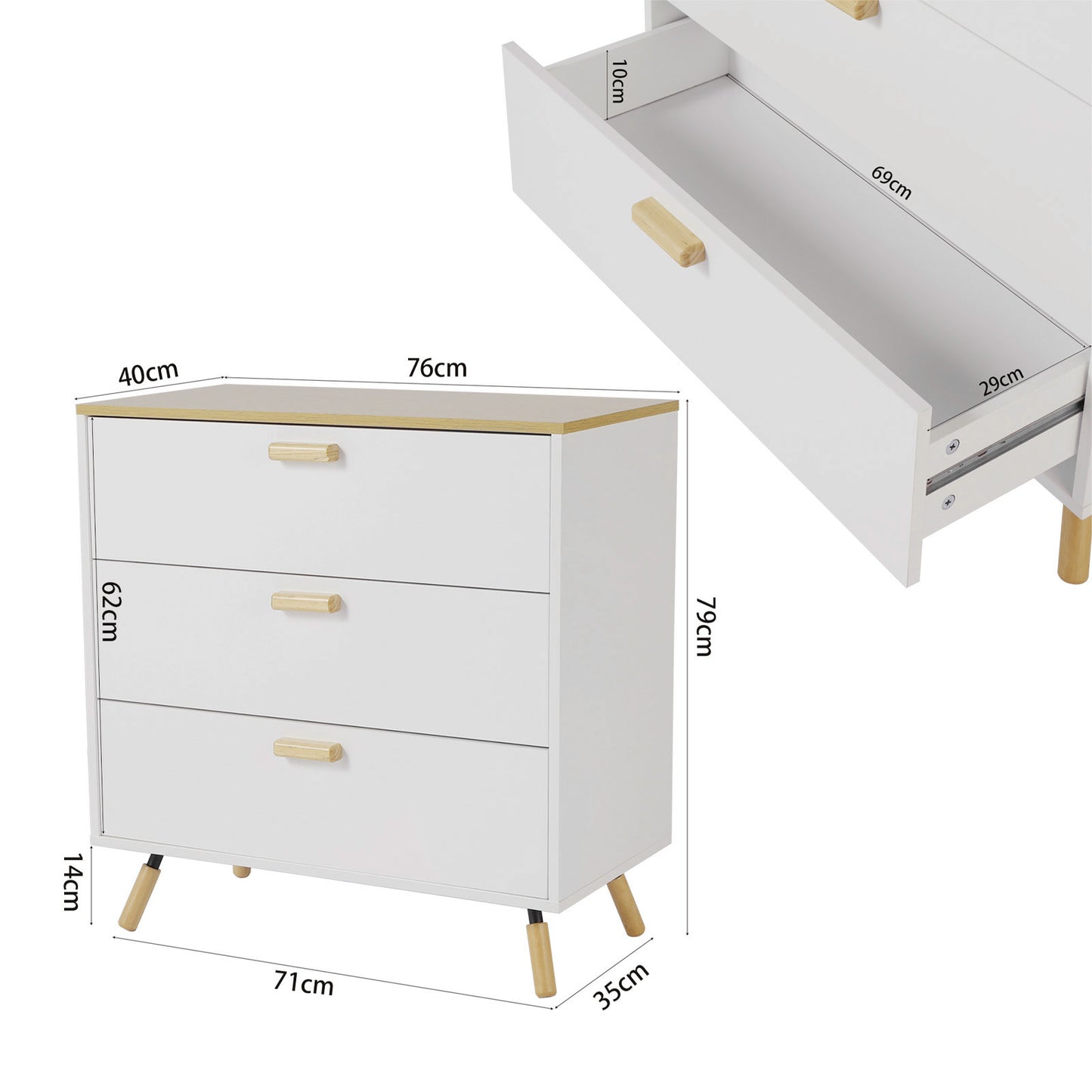 Three Drawers Wooden Side Cabinet