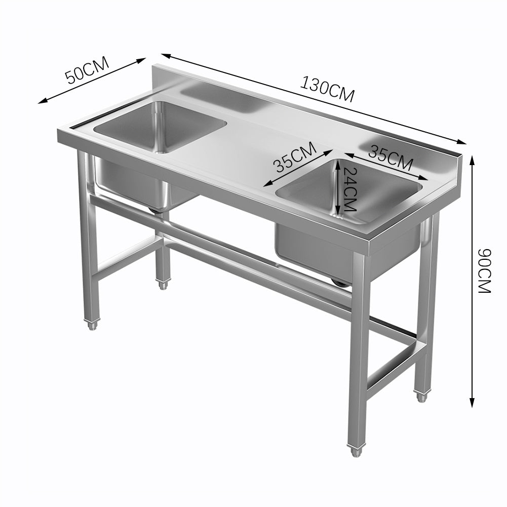 Two Stainless Steel Sink Compartment with Left Drainboard