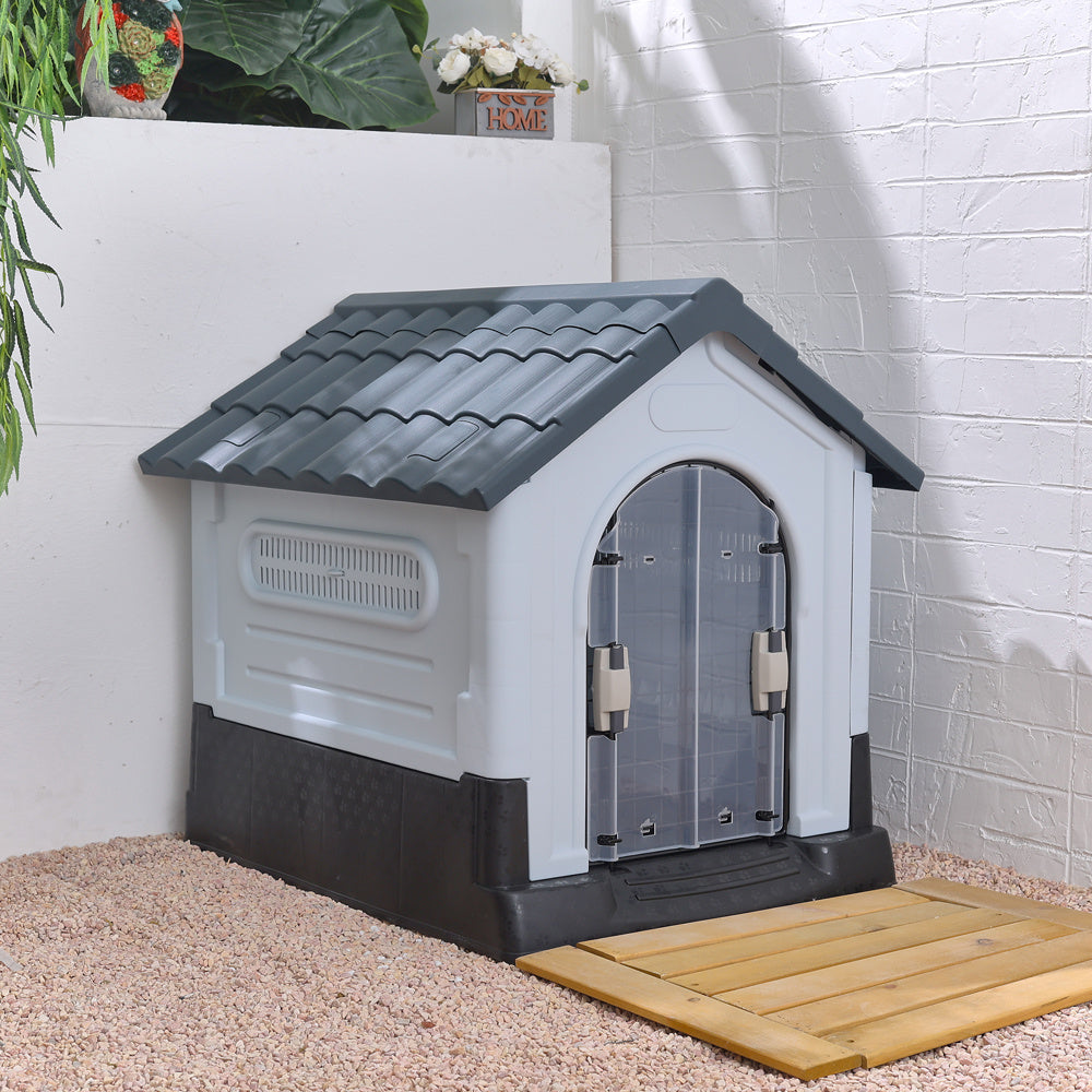 Weatherproof Plastic Dog House Kennel with Skylight and Door