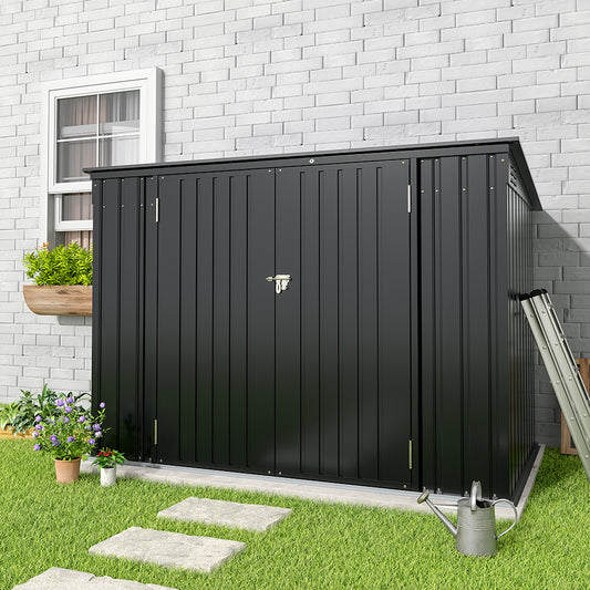 200CM Wide Outdoor Metal Garbage Storage Shed with Hinged Lid